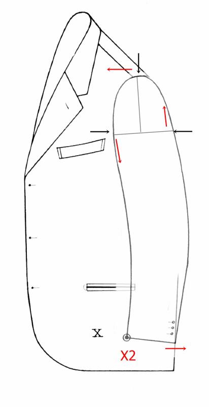 Jacket diagram with fitting adjustment marks in red