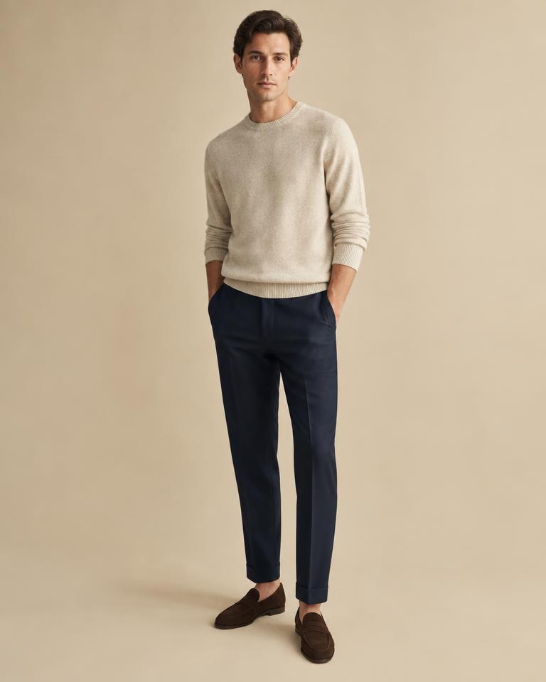 Navy Turn-Up Trousers